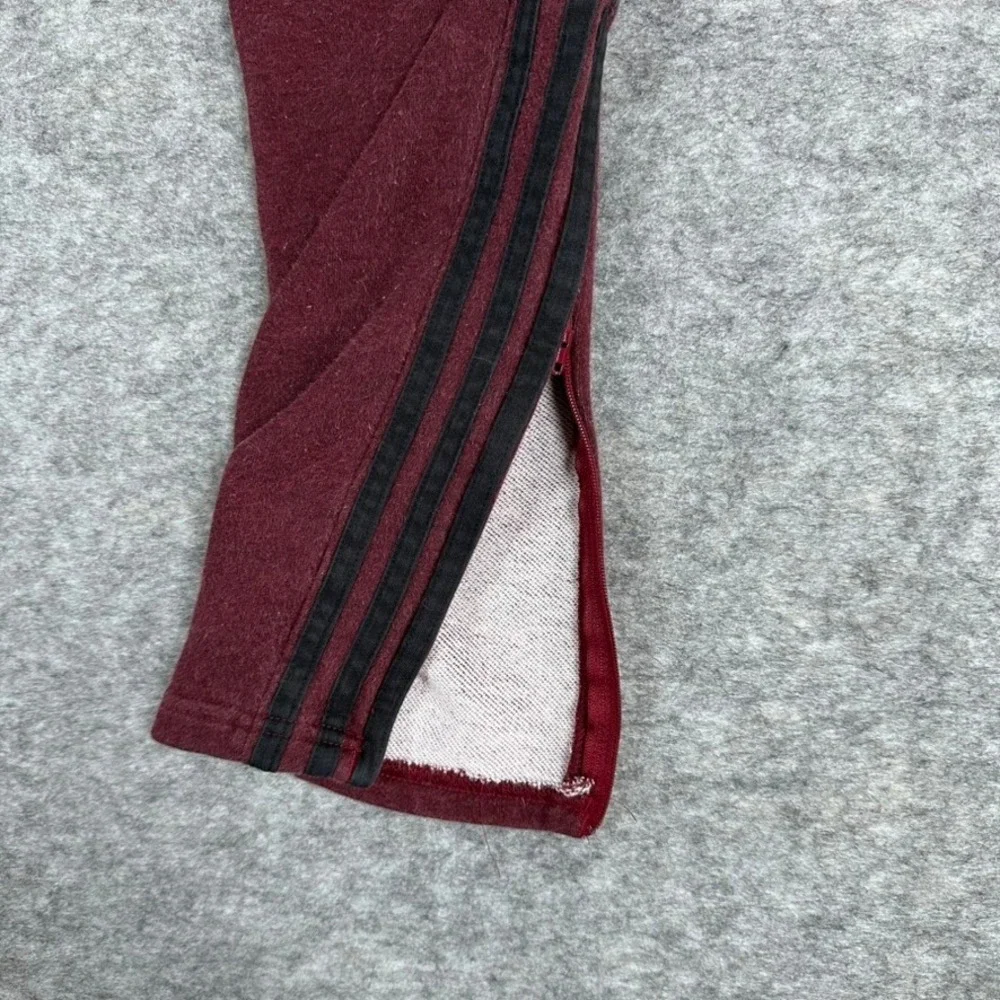 Adidas Joggers Maroon Good Fleece Tapered 3-Stripe Zipper Ankle Pants Mens Small